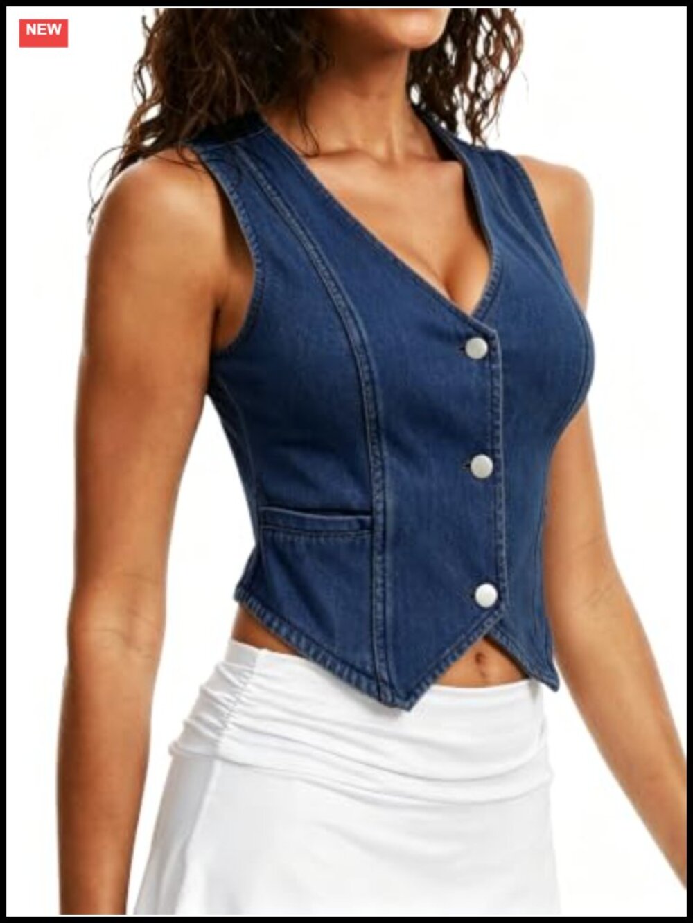 Women's Cropped Denim Vest Top Sleeveless Western Stretch Jean Vest